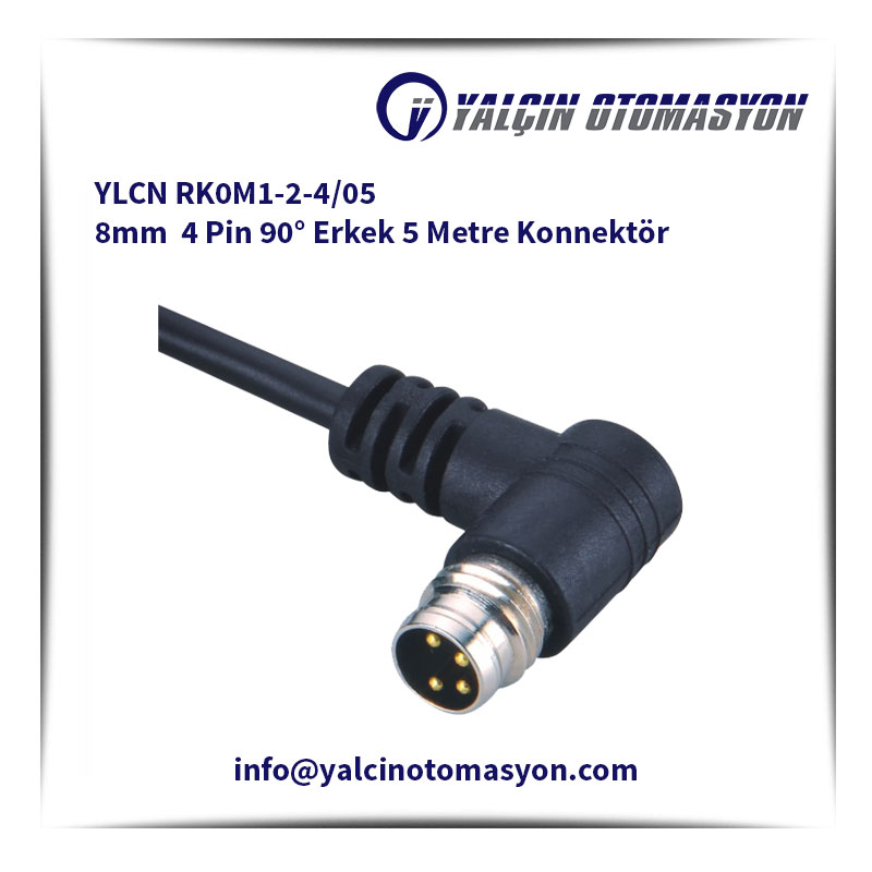 YLCN RK0M1-2-4/05 8mm 4 Pin 90° Erkek 5 Metre Konnektör