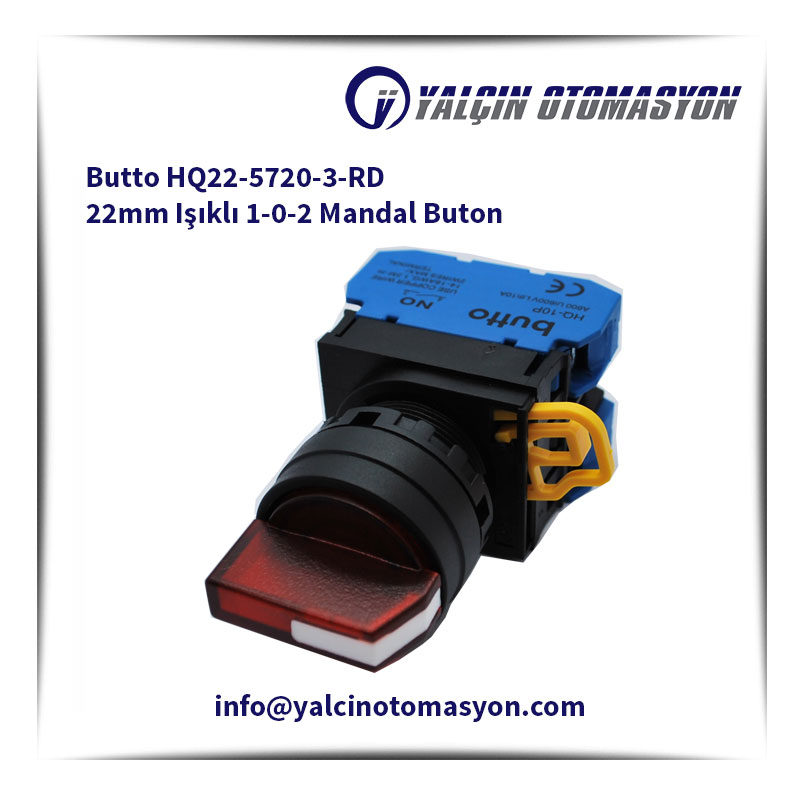 Butto HQ22-5720-3-RD 22mm Işıklı 1-0-2 Mandal Buton