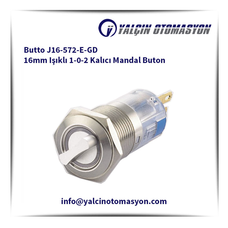 Butto J16-572-E-GD 16mm Işıklı 1-0-2 Kalıcı Mandal Buton