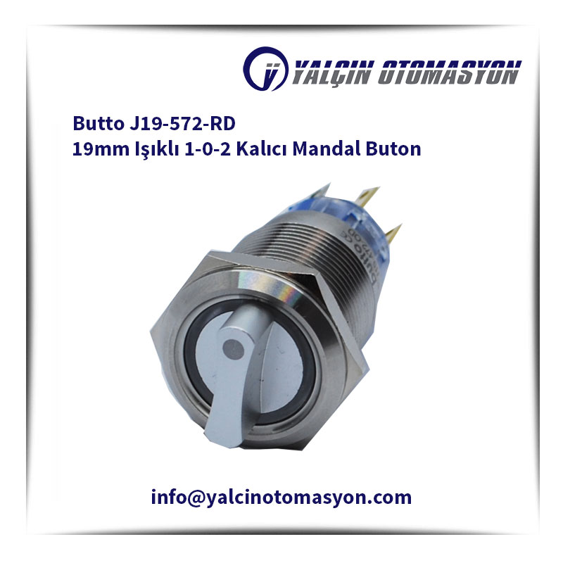 Butto J19-572-RD 19mm Işıklı 1-0-2 Kalıcı Mandal Buton