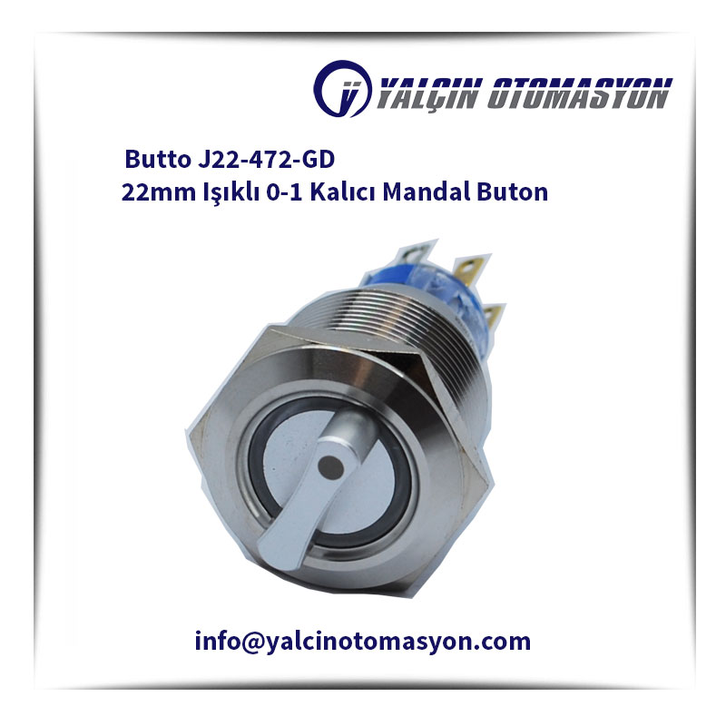 Butto J22-472-GD 22mm Işıklı 0-1 Kalıcı Mandal Buton