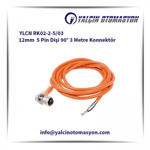 YLCN RK02-2-5/03 12mm 5 Pin Dişi 90° 3 Metre Konnektör