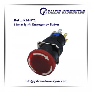 Butto K16-872 16mm Işıklı Emergency ButonButto K16-872 16mm Işıklı Emergency Buton
